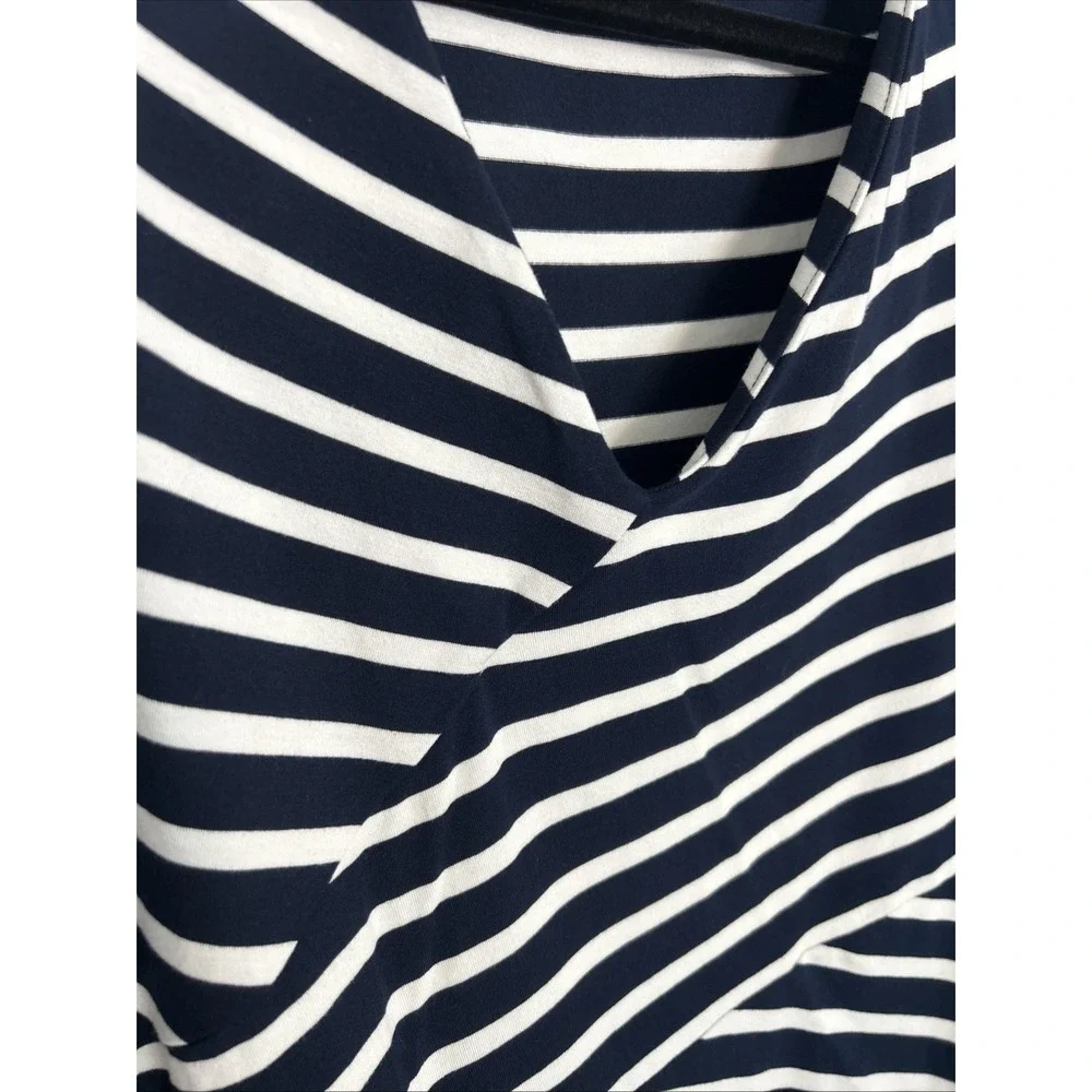 Talbots Women's XL Navy White Striped‎ V-Neck 3/4 Sleeve Crossover Front Top